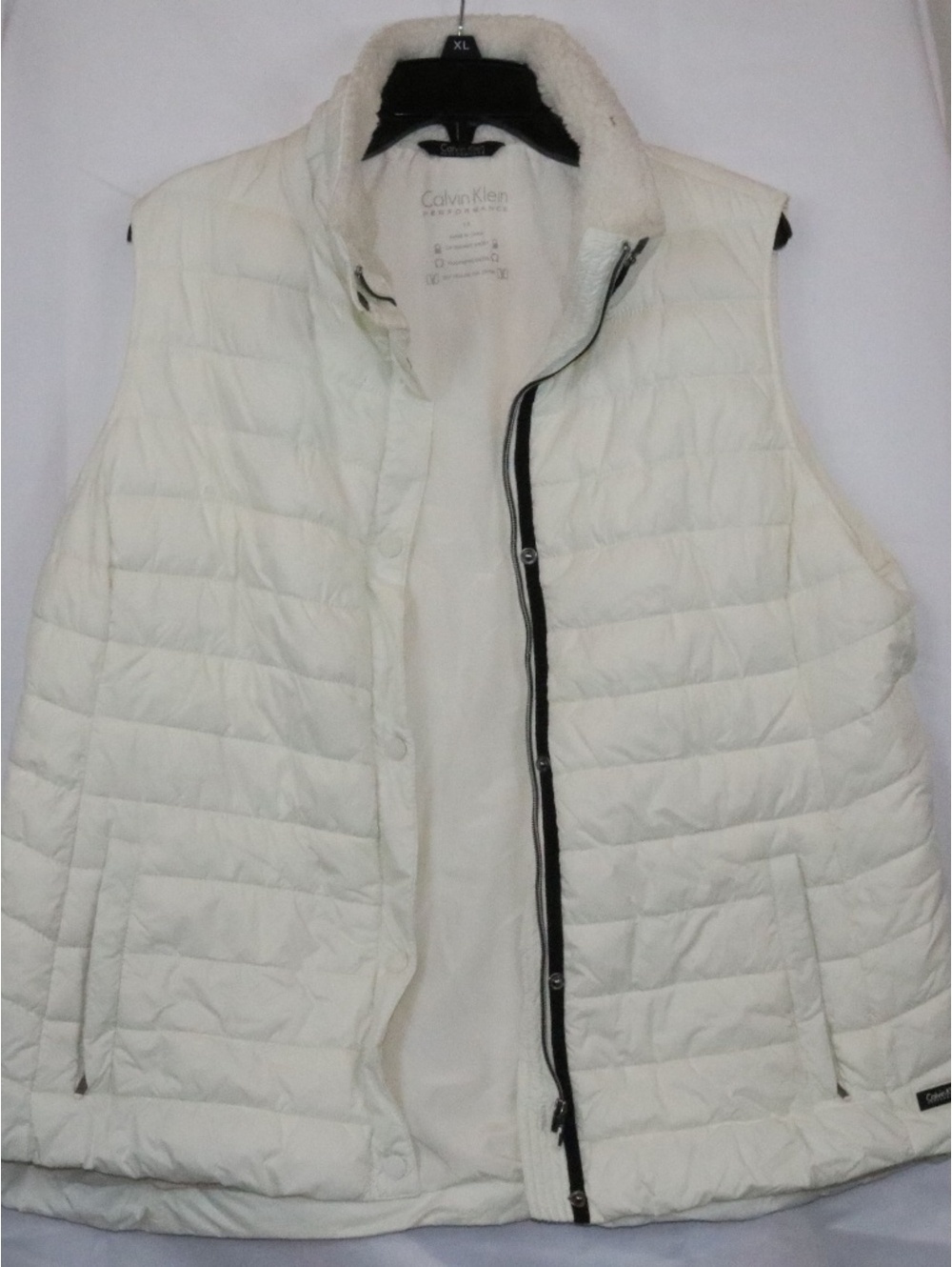 Calvin Klein Performance White Puffer Vest Jacket Faux Fur Lining Womens 1X